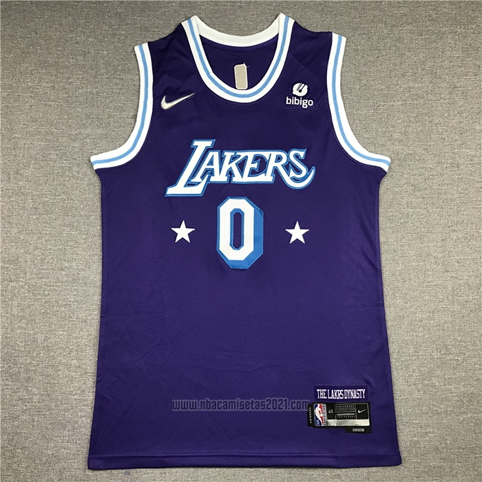 Camiseta Los Angeles Lakers Russell Westbrook #0 Ciudad Edition 2021-22 Violeta